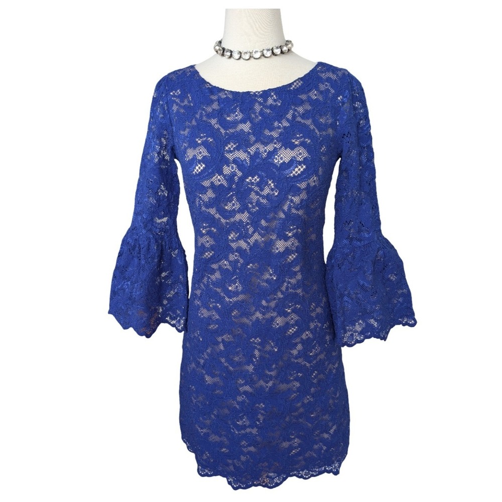 Eliza J Blue Lace Bell Sleeve Cocktail Dress Womens‎ Size 2 Party Mini
